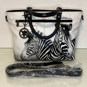 Anuschka Purse Genuine Leather Hand Painted Zebra Purse Bag Crossbody